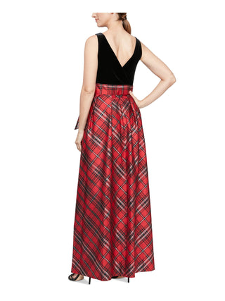 SL Fashions Women's Velvet Plaid Belted Gown Black Size 14