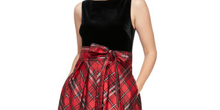 SL Fashions Women's Velvet Plaid Belted Gown Black Size 14