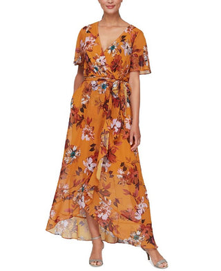 SL Fashions Women's Floral Print Maxi Dress Yellow Size16