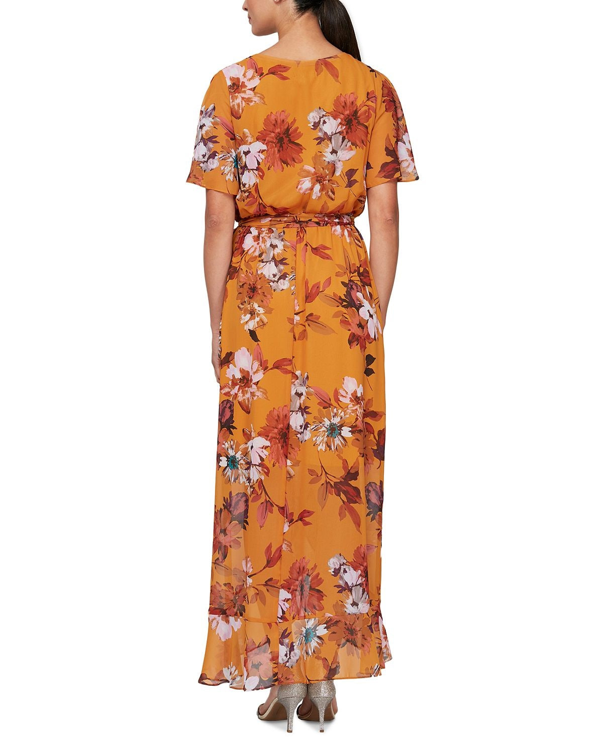 SL Fashions Women's Floral Print Maxi Dress Yellow Size16