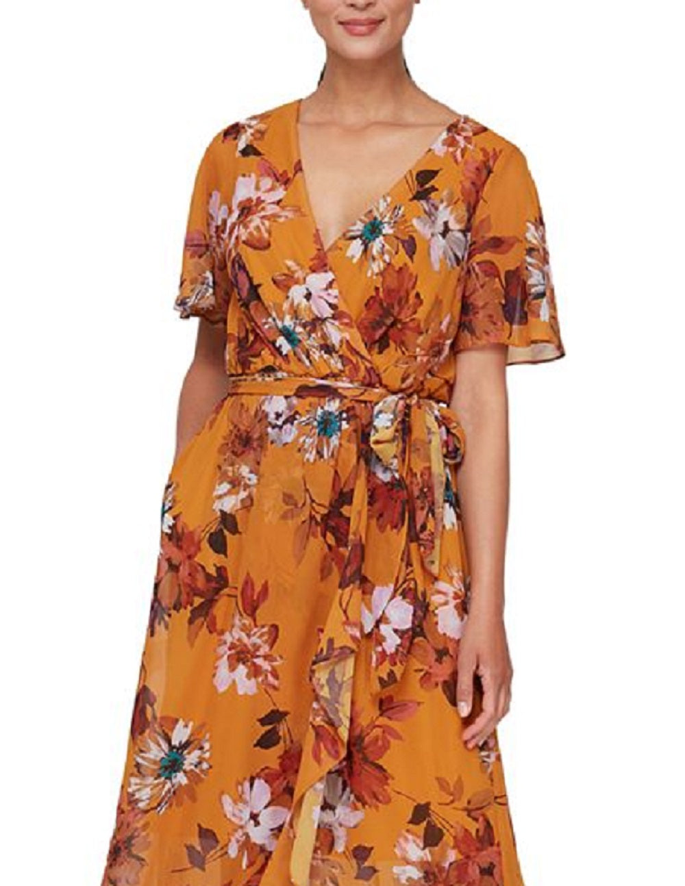 SL Fashions Women's Floral Print Maxi Dress Yellow Size16