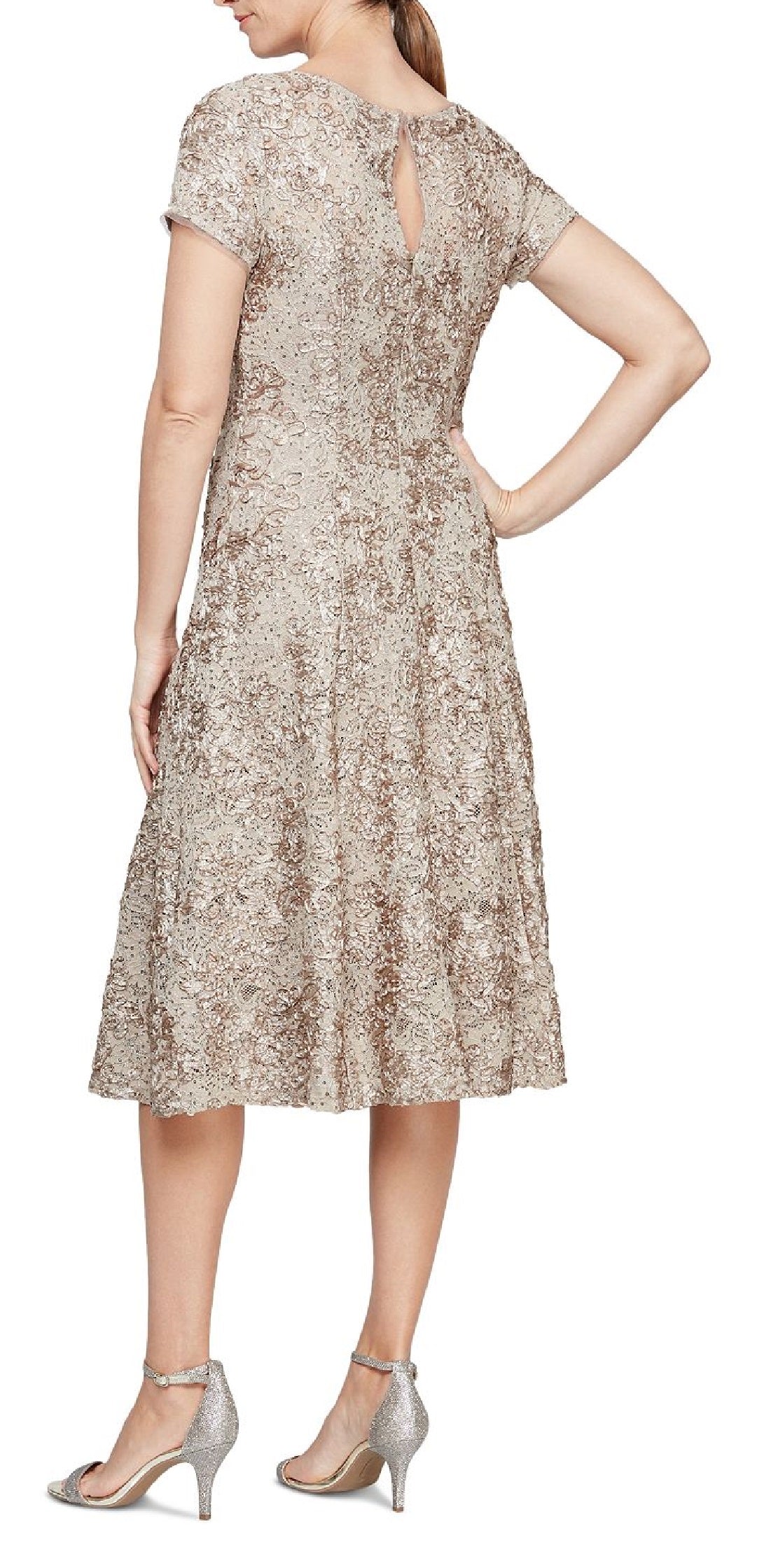 SL Fashions Women's Glitter Midi Cocktail And Party Dress Brown Size 6