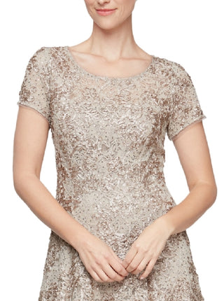 SL Fashions Women's Glitter Midi Cocktail And Party Dress Brown Size 6