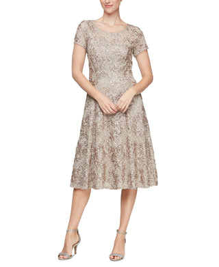 SL Fashions Women's Glitter Midi Cocktail And Party Dress Brown Size 6