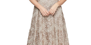 SL Fashions Women's Glitter Midi Cocktail And Party Dress Brown Size 6