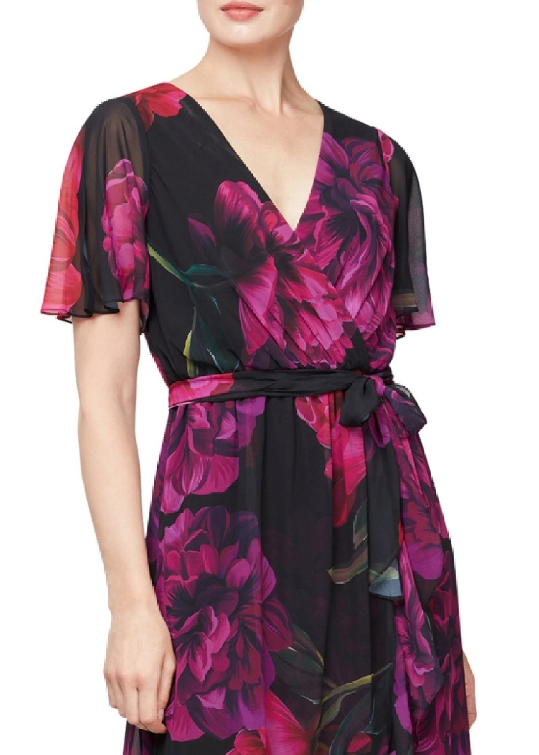 SL Fashions Women's Printed Faux Wrap Maxi Dress Black Size 6