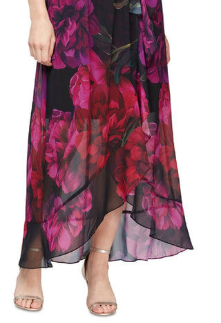 SL Fashions Women's Printed Faux Wrap Maxi Dress Black Size 6