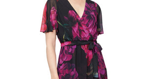 SL Fashions Women's Printed Faux Wrap Maxi Dress Black Size 6