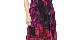 SL Fashions Women's Printed Faux Wrap Maxi Dress Black Size 6