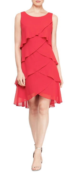 SL Fashions Women's Tiered Chiffon Dress Red Size 18
