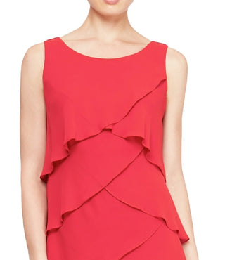SL Fashions Women's Tiered Chiffon Dress Red Size 18