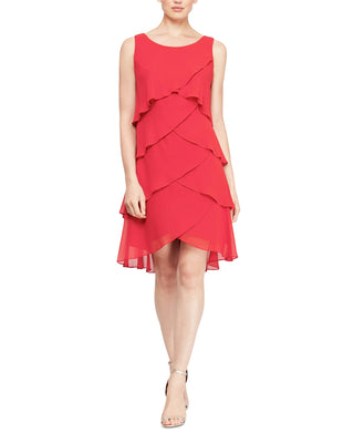 SL Fashions Women's Tiered Chiffon Dress Red Size 18
