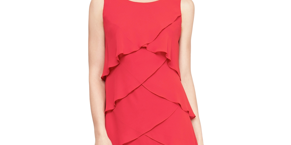 SL Fashions Women's Tiered Chiffon Dress Red Size 18