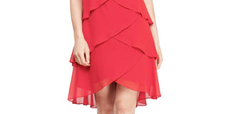 SL Fashions Women's Tiered Chiffon Dress Red Size 18