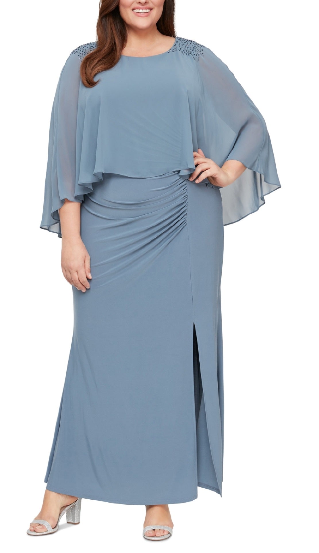 SL Fashions Women's Beaded Popover Gown Blue Size 20W