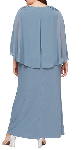 SL Fashions Women's Beaded Popover Gown Blue Size 20W