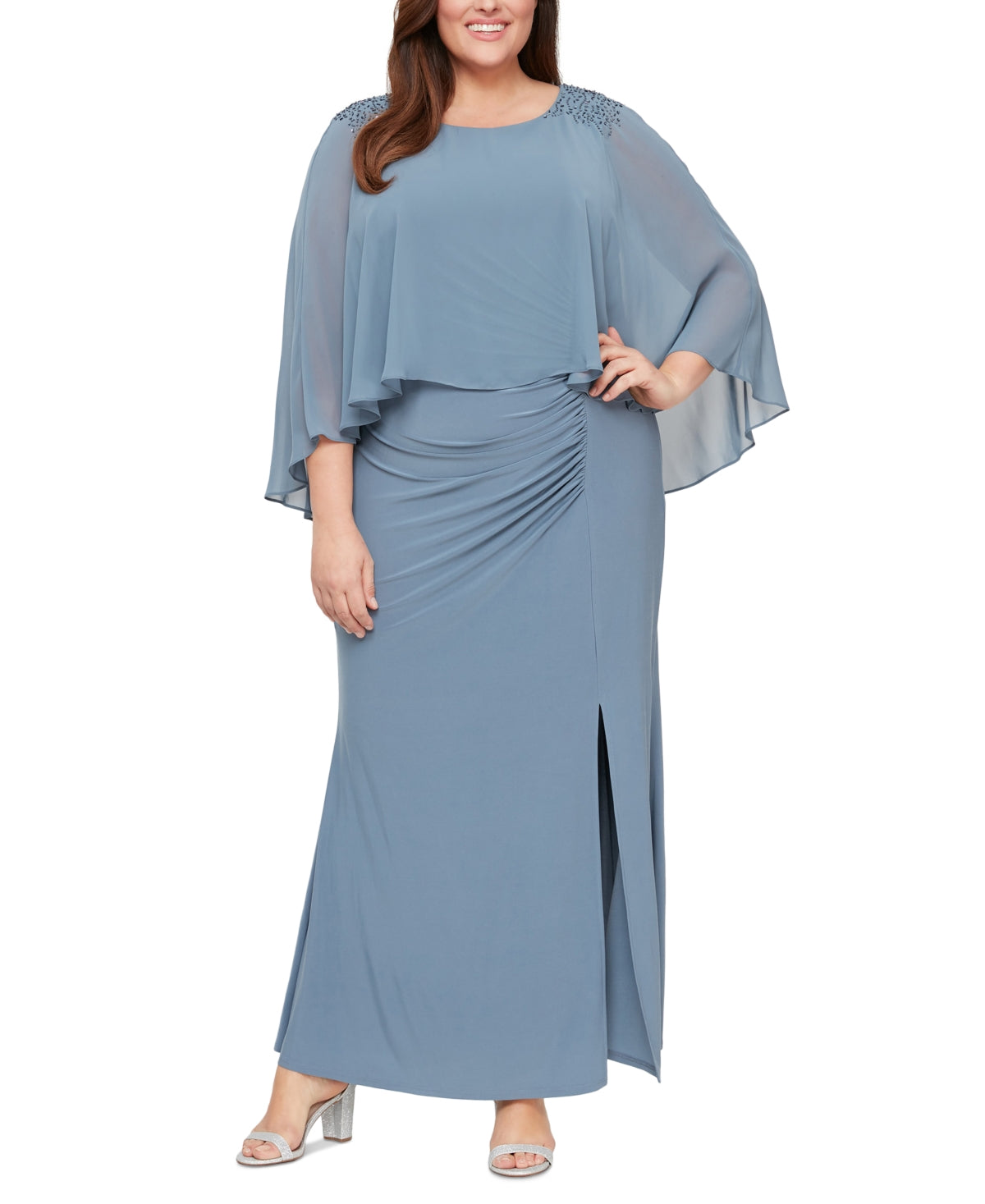 SL Fashions Women's Beaded Popover Gown Blue Size 20W