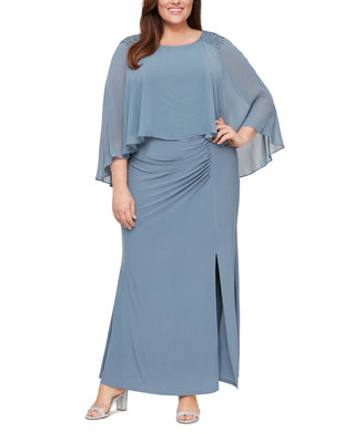 SL Fashions Women's Beaded Popover Gown Blue Size 20W