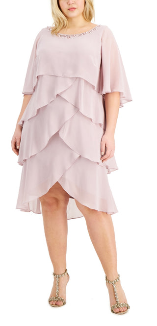 SL Fashions Women's Beaded Tiered Cape Dress Purple Size 22W