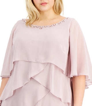 SL Fashions Women's Beaded Tiered Cape Dress Purple Size 22W