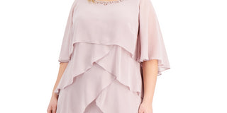 SL Fashions Women's Beaded Tiered Cape Dress Purple Size 22W