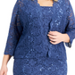 SL Fashions Women's 2 Pc Lace Jacket & Sheath Dress Blue Size Petite Small