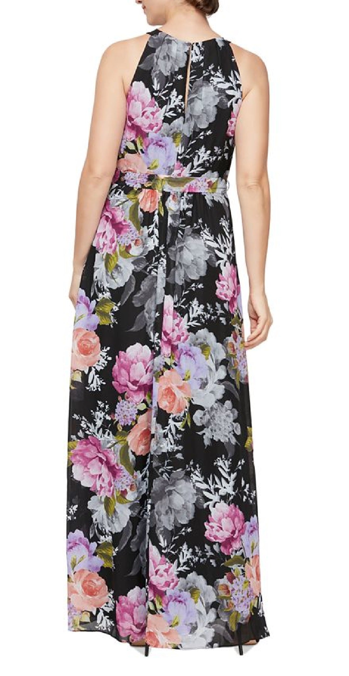 SL Fashions Women's Belted Halter Maxi Dress Black Size 12
