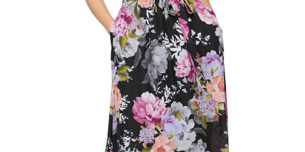 SL Fashions Women's Belted Halter Maxi Dress Black Size 12