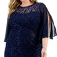 SL Fashions Women's Sequined Lace Dress Blue Size 18W