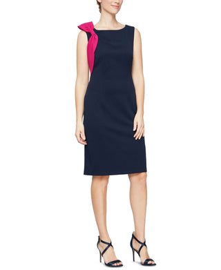 SL Fashions Women's Bow Detail Sheath Dress Blue Size 8