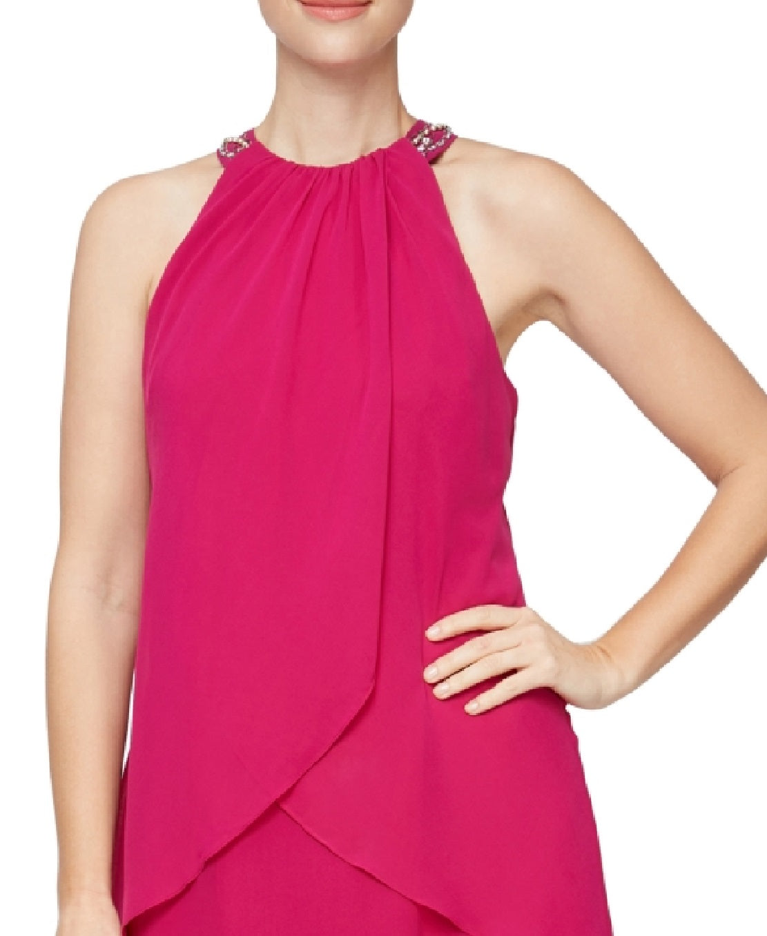 SL Fashions Women's Beaded Halter Dress Pink Size 16 Petite