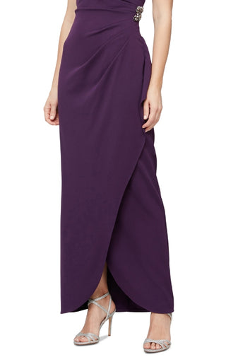 SL Fashions Women's V Neck Tulip Hem Sleeveless Gown Purple Size 12