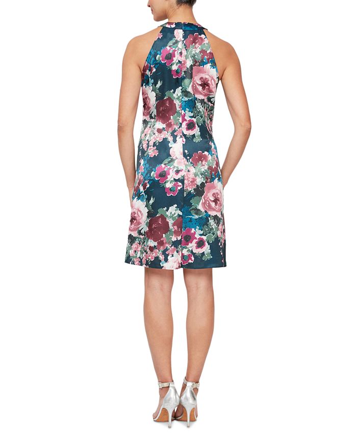 SL Fashions Women's Floral Print Halter Dress Green Size 8