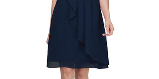 SL Fashions Women's Sleeveless Chiffon Jewel Neck Sheath Dress Blue Size 14