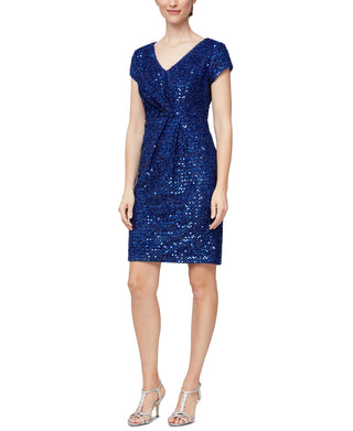 Sl Fashions Women's Sequin Sheath Dress  Blue Size 14