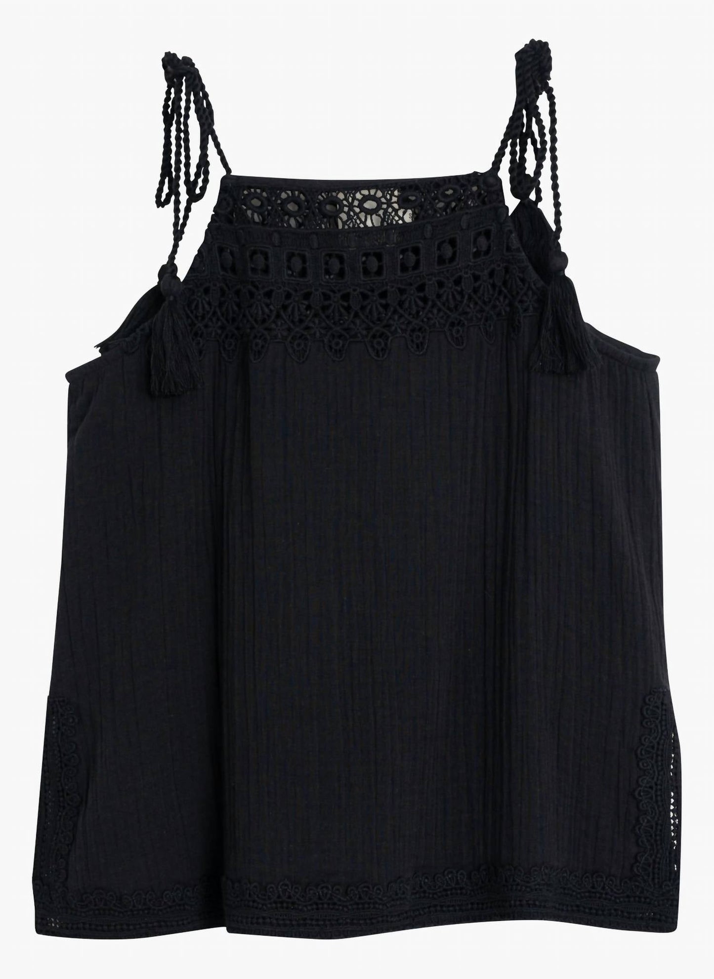 Indi & Cold - Halter Top with Inserted Lace Trims in Double Gauze