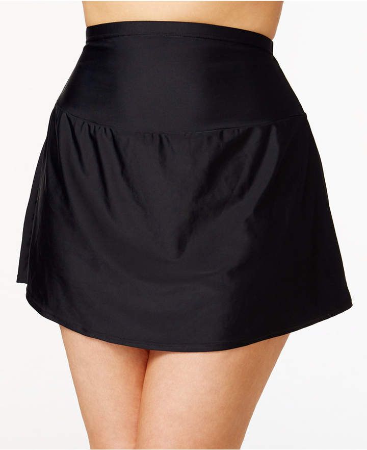 Island Escape Women's Plus Tummy Control Swim Skirt Swimsuit Black Size 18W