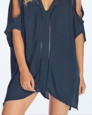 Raisins Junior's Cold Shoulder Caftan Cover Up Swimsuit Blue Size Medium