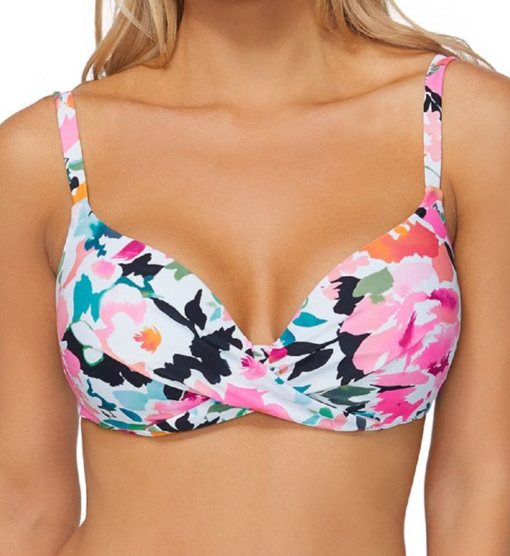 Island Escape Women's Honey Bloom Gemini Twist Front Bikini Top Swimsuit Black Size 8