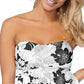 Island Escape Women's Tropical Print Stretch Removable Cups Tiered Lined Sweetheart Convertible Aloha Tankini Swimsuit Top Black