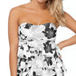 Island Escape Women's Tropical Print Stretch Removable Cups Tiered Lined Sweetheart Convertible Aloha Tankini Swimsuit Top Black