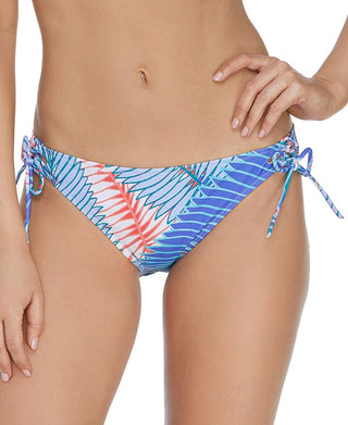 Raisins Junior's Printed Puerto Palm Sweet Side Bikini Bottoms Swimsuit Blue Size Medium