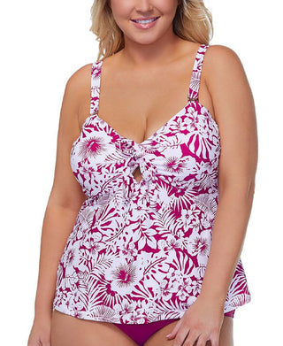 Raisins Curve Women's Making Waves Zanzibar Printed Top Tankini Swimsuit Pink Size 20W