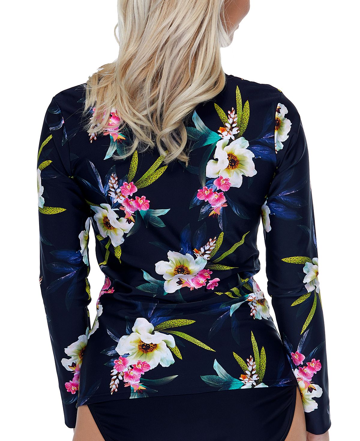 Island Escape Women's Tahiti Beach Printed Rash Guard Swimsuit Black Size Small