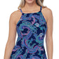 Island Escape Women's Printed Stretch Square Neck Adjustable Racerback Sea Breeze Tankini Swimsuit Top Blue Size 6