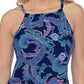 Island Escape Women's Printed Stretch Square Neck Adjustable Racerback Sea Breeze Tankini Swimsuit Top Blue Size 6