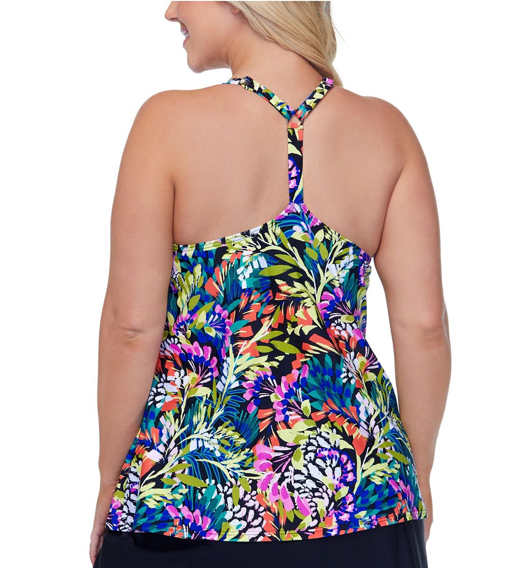 Island Escape Women's V Neck Adjustable Underwire Tankini Swimsuit Top Black Size 22W