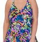 Island Escape Women's V Neck Adjustable Underwire Tankini Swimsuit Top Black Size 22W
