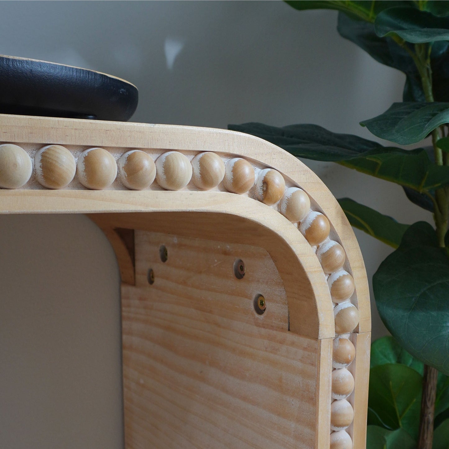 59in Console Table with Wood Beads and Curved Waterfall-Style Frame