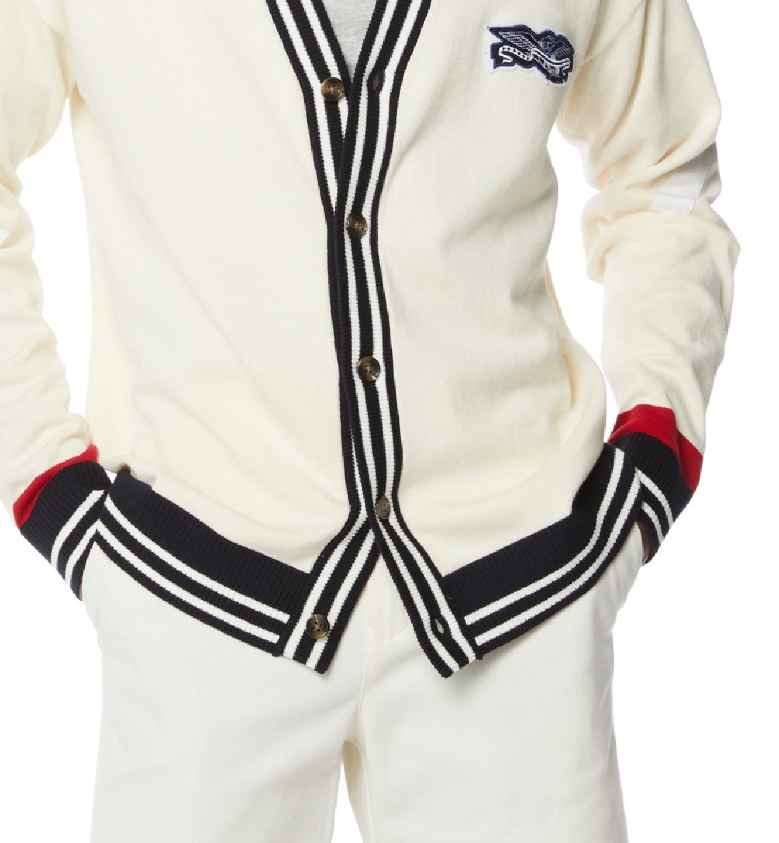 Perry Ellis Men's Eagle Patch Cardigan Sweater White Size X-Large